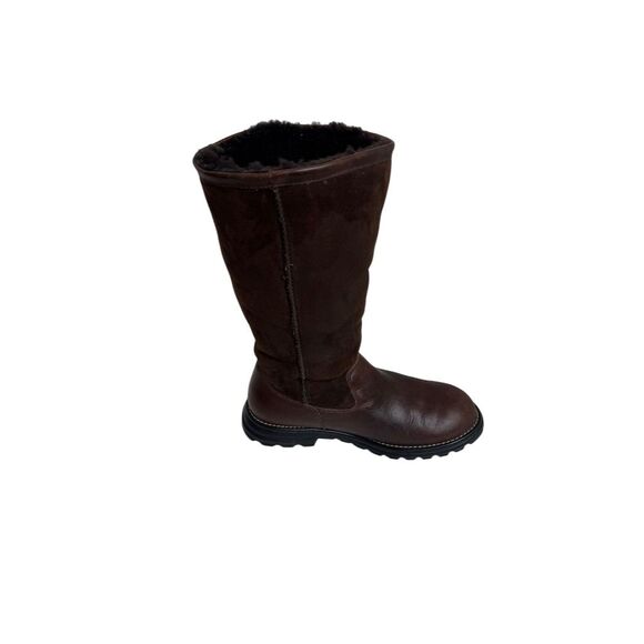 UGG Women's Brooks Tall Brown Leather Sheepskin Knee High Boots size 8 - Picture 3 of 10